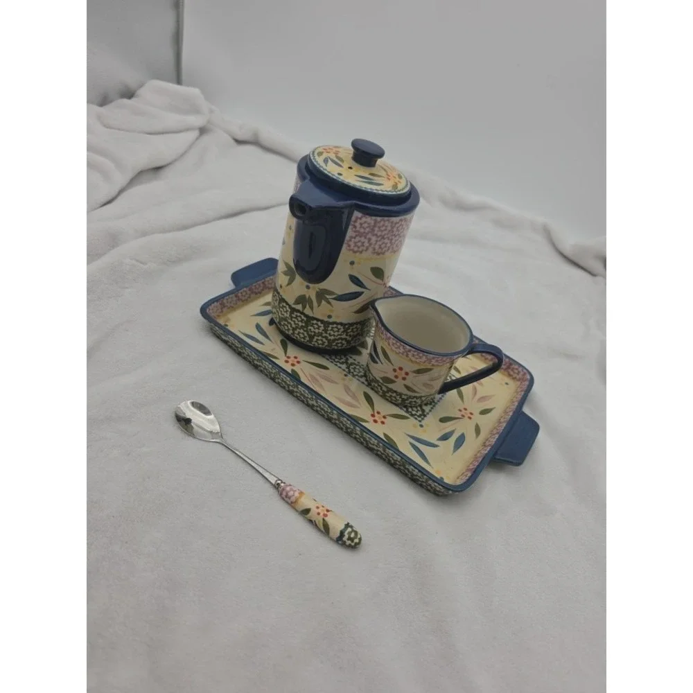 Tempations Old World Harvest‎ SET, Coffee Pot ,Spoon, Creamer & Tray